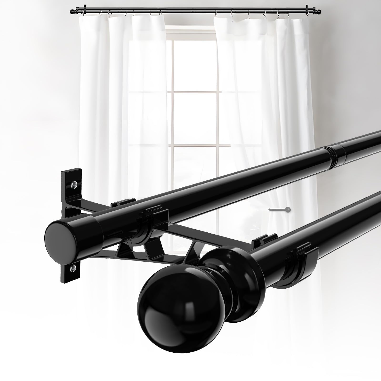 Amazon.com: Black Double Window Curtain Rods 28 to 144 Inch,1 Inch